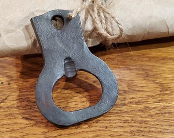 Hand forged wrought iron bottle opener, key chain, gift for him, gift for her, blacksmith made, birthday gift made in USA