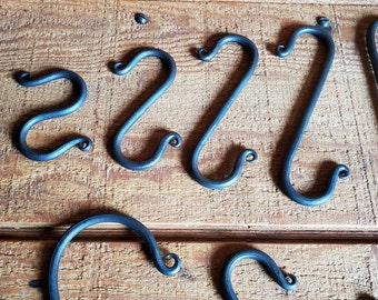 S hooks / hand forged metal s hooks for hanging stuff / multiple sizes / custom sizes available