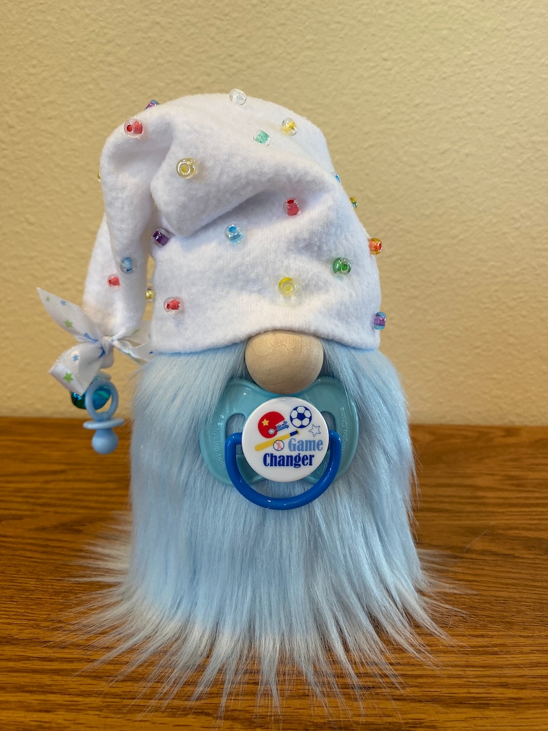 Baby Sock Gnome, Baby Shower Gnome, Baby Boy With Pacifier, Blue Gnome