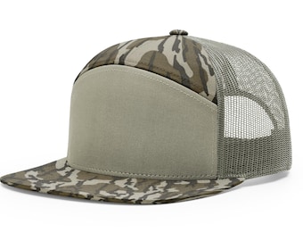 168P Mossy Oak Bottomlands Loden PRINTED 7 PANEL TRUCKER Hat