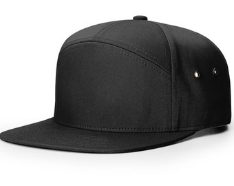 257 7 PANEL TWILL STRAPBACK Blank Black Hat