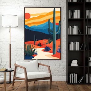 Wüstenlandschaft Wohnkultur - Retro Reise Wandkunst - Vintage Poster - Kaktus Wandkunst - Arizona Kunst - Southwest Poster - Wohnzimmer Kunst