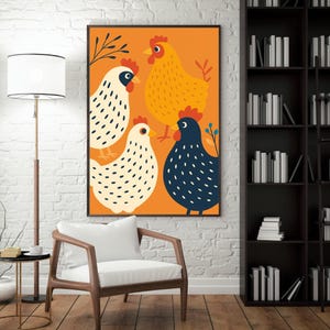 Chicken Poster - Chicken Wall Art - Modern Farmhouse Hen Poster - Bold Boho Poultry Print for Kitchen or Nursery - Chicken Lover Gift