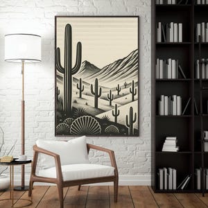 Schwarz und Vintage Weiß Diptychon - Kaktus Wand Kunst - Minimalistischer Wüsten Landschaft Druck - Boho Western - Vintage Dekor - Natur Kunst - Poster 1