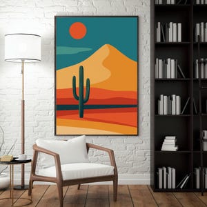 Wüsten Wandkunst - Boho Kaktus Druck - Retro Saguaro Poster - Südwest Landschaft Kunst - Minimalistische Arizona Dekoration - Midcentury Style Art Kunst - 1
