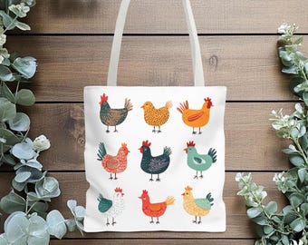 Tote Bag - Chicken Bag - Colorful 16x16 Tote for Chicken Lovers - Durable & Reusable Bag with Cotton Straps - Farmhouse Style Gift for Her