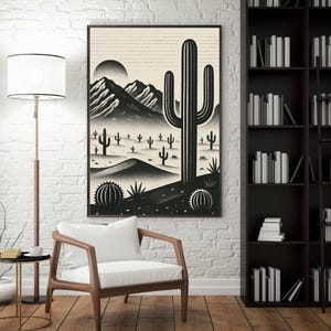 Schwarz und Vintage weiße Diptychon - Wüste Art Print - Saguaro Kaktus - Sonoran Landschaft - Vintage Boho Southwest Dekor - Geschenk - Poster 2