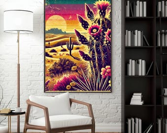 Colorful Southwest Wall Art - Desert Cactus Print - Tucson Decor - Vintage - Saguaro Poster - Arizona Landscape - Nature Gift - College Dorm