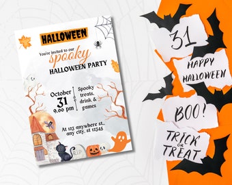Printable Halloween Party Invitation, Editable Invite Card Template, Customizable Invite, Scary Costume Party, Personalized Invites