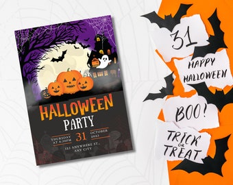 Editable Halloween Party Invitation Card, Customizable Halloween Invite, Spooky Party Invite, Personalized Printable Invitation