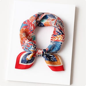 Mulberry Silk Scarf: Floral Print Neckerchief (53x53cm)
