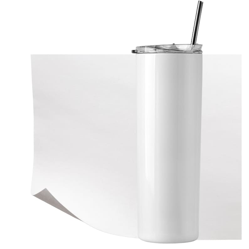 May include: White stainless steel tumbler with a lid and a straw. The tumbler is on a white background.