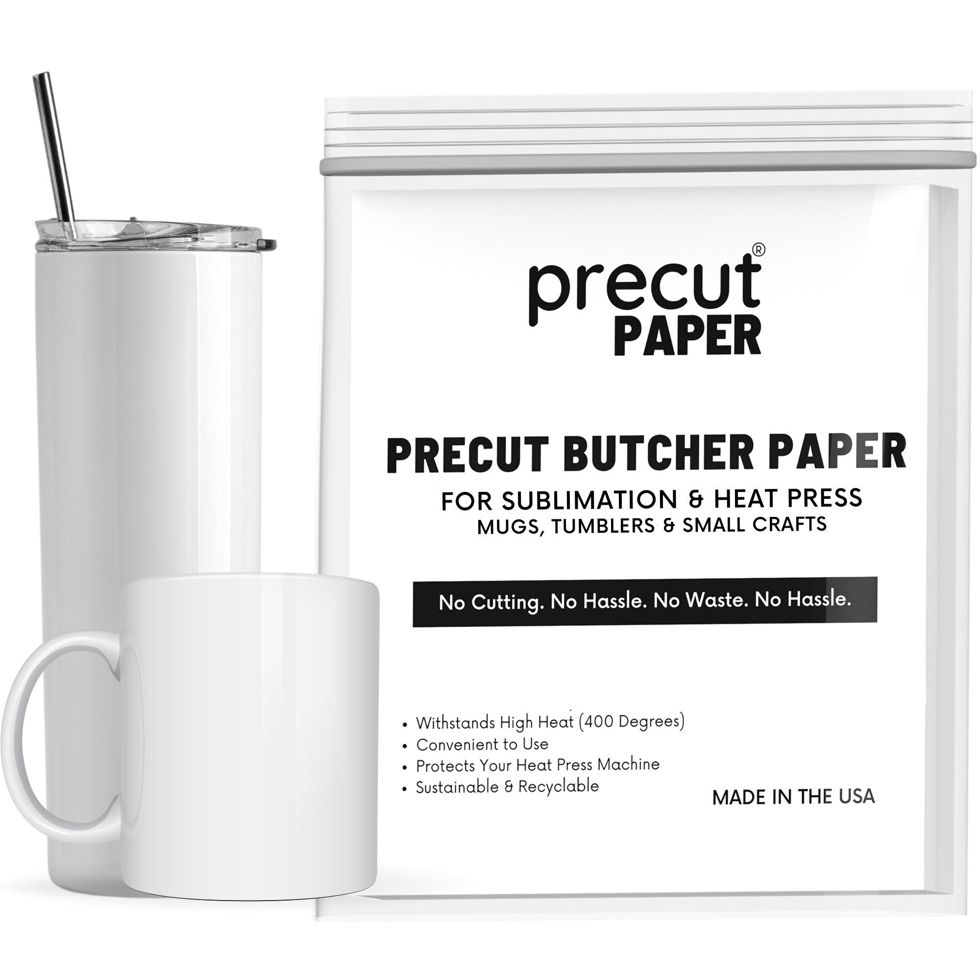 Precut Paper Butcher Paper for Sublimation & Heat Press Crafts, Uncoated, Small 3 in x 3 in, Women's, Size: 50 Sheets, White