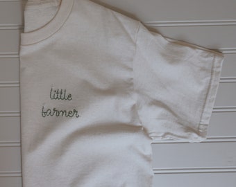 Little Farmer Hand Embroidered Kids T-Shirt | Youth Medium