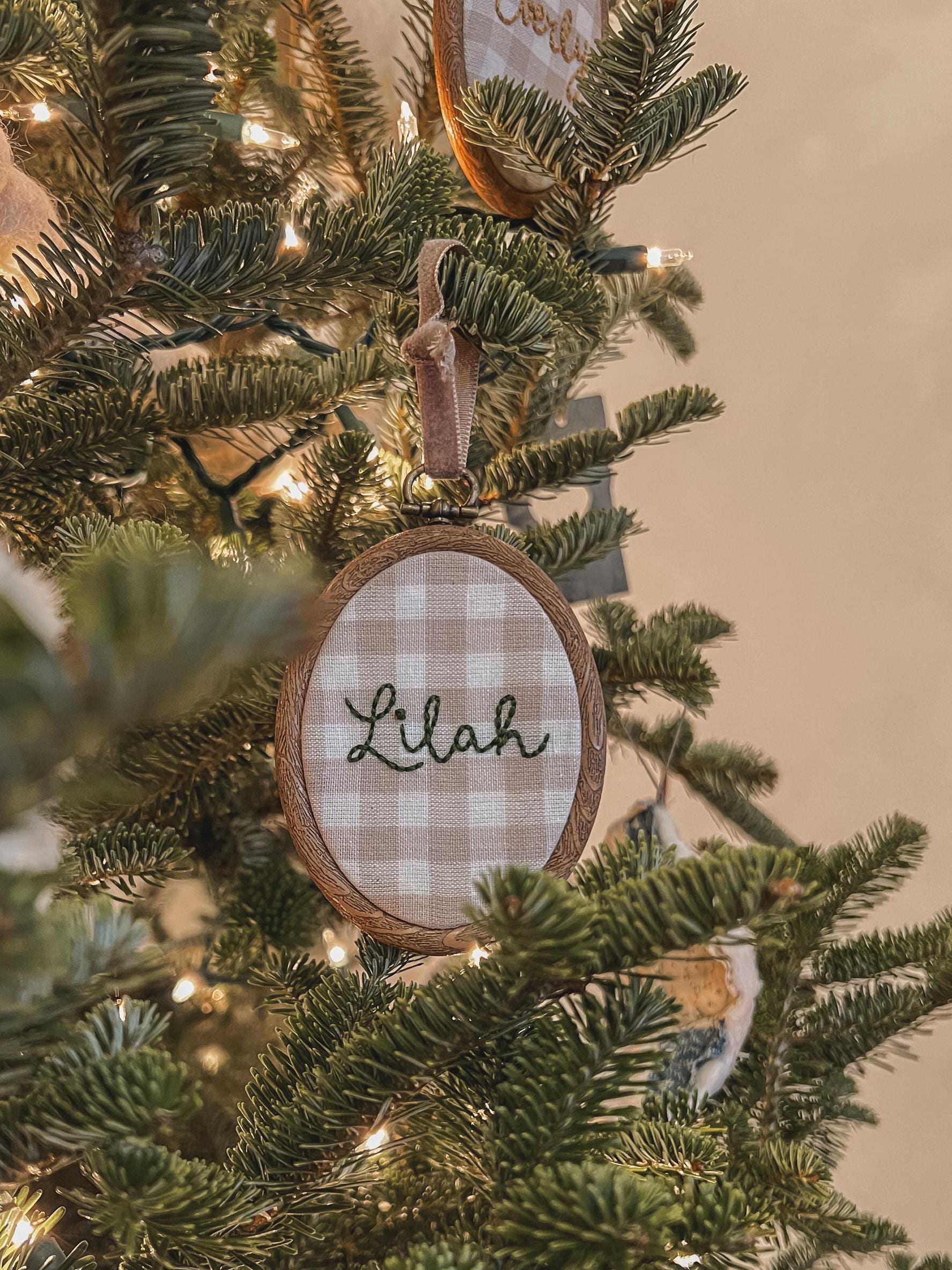 Custom Name Hand Embroidered Christmas Ornament/Stocking Tag