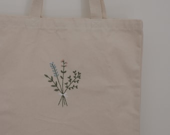 Floral Hand Embroidered Organic Cotton Tote Bag | Market Bag