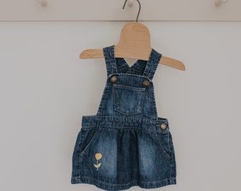 Hand Embroidered Flower Baby Gap Jean Dress | 3-6M