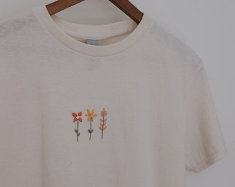 Floral Hand Embroidered Kids T-Shirt | Youth Medium