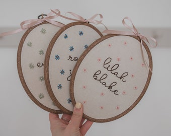 Hand Embroidered FLORAL Custom Name Hoop | Personalized Baby Gift | Nursery Decor