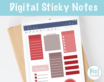 Digital Sticky Notes / Rosso e grigio grigio / GoodNotes Notability Note Taking Study Notes Student Journaling