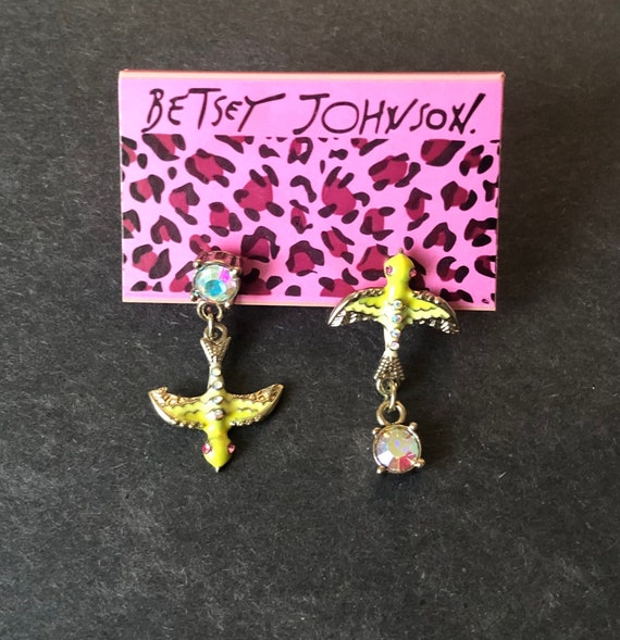 Enameled yellow swallow  rhinestone earrings Bets… - image 1
