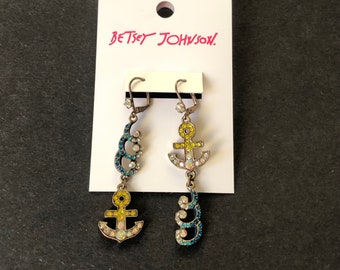 Yellow Anchor With Blue Waves Earrings Betsey Johnson Jewelry Etsy