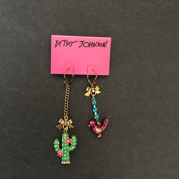 Ruby red bird and cactus earrings Betsey Johnson jewelry