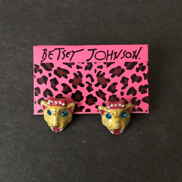 Yellow leopard enameled earrings Betsey Johnson vintage jewelry