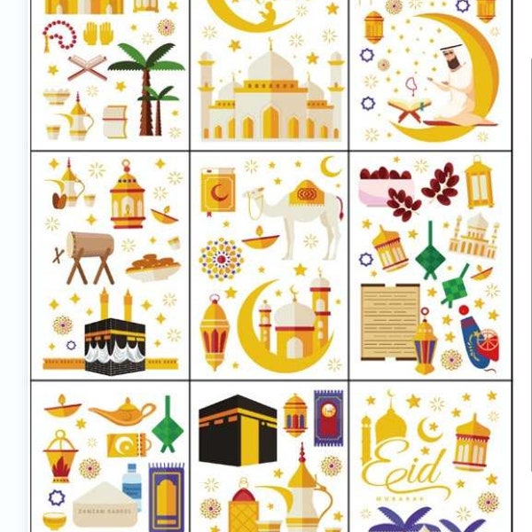 Sticker Set For Window And Patio Door For Ramadan Decoration And Eid Gift.1 Set Of 9 Sheet.