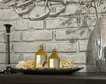 Ramadan Decoration Small Lantern Metal Gold Color 2pc (5.11 & 4.11 inches Height).