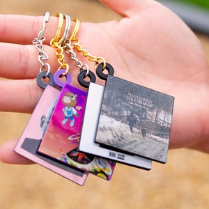 Custom Image Multicolor x Album Keychain Hanger Pendent 2 Sided Front and Back for keyrings, bags backpack, purses, lanyard, & more image 1
