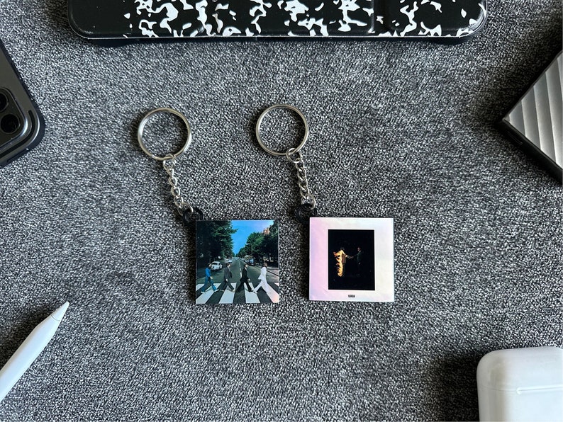 Custom Image Multicolor x Album Keychain Hanger Pendent 2 Sided Front and Back for keyrings, bags backpack, purses, lanyard, & more image 6