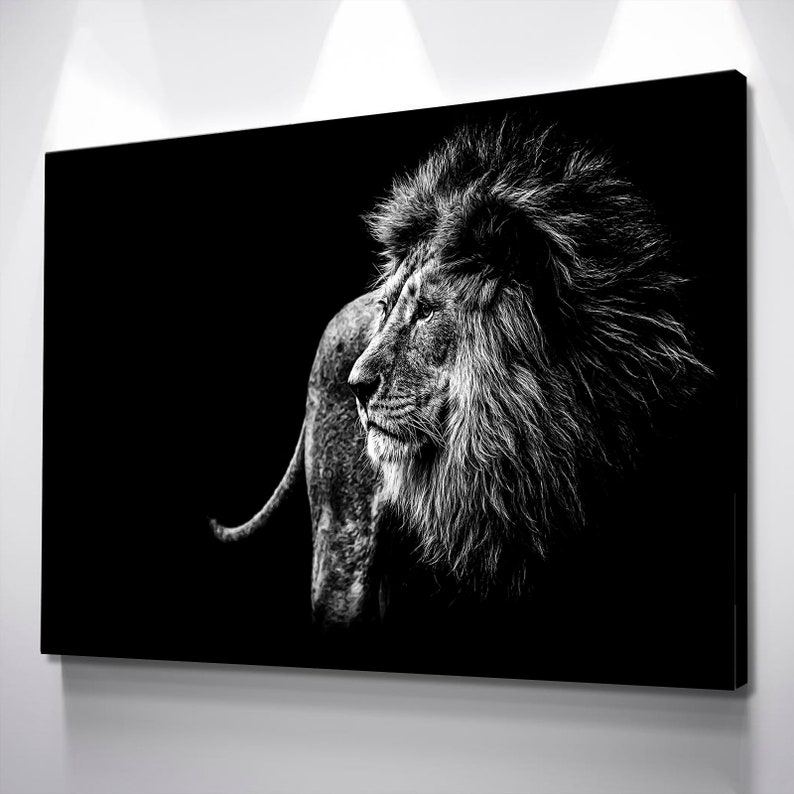 Lion Wall Art Lion Canvas Black and White Lion Canvas Wall Etsy