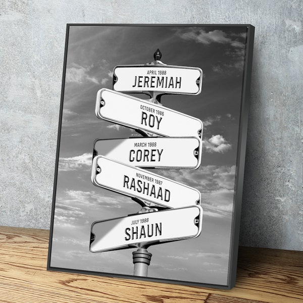 Digital File Personalized Street Sign Multi-Name Custom Canvas Wall Art Personalized Canvas Wall Art Various Sizes Personalized Gift