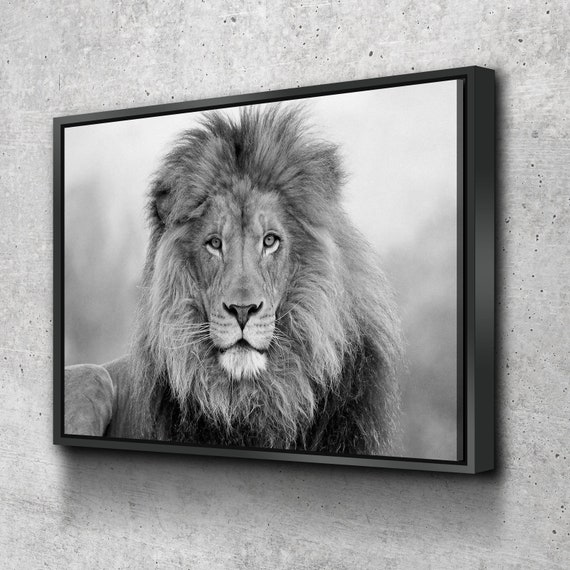 Lion Wall Art Lion Canvas Black and White Lion Canvas Wall Etsy