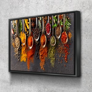 Kitchen Wall Art | Kitchen Canvas Wall Art | Kitchen Prints | Kitchen Artwork | Spoon Spices Grey Background