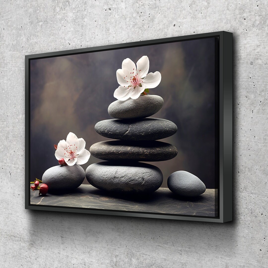 Floral Zen Stones Black Spa Bathroom Wall Art Bathroom Wall Decor ...