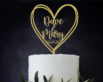 Personalized Wedding Cake Topper, Custom Name Cake Topper, Name cake topper, Mr and Mrs Cake Topper, Rustic, Custom Script, with heart