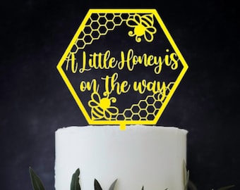 A Little Honey is on the way cake topper, Bee themed baby shower, Bee baby shower cake topper, acrylic cake topper, wood cake topper