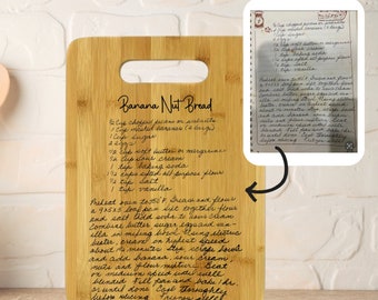 Custom Engraved Bamboo Cutting Board, Handwritten Recipe Cutting Board, Family Recipe Board, with handle