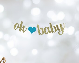 Oh Baby banner, Baby Shower Decorations, Gender Reveal banner, Baby Announcement, Pregnancy banner, Glitter, Pre-strung - Choose Color