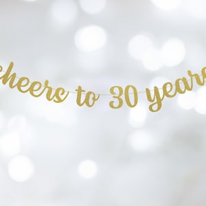 Cheers to 30 years banner, 30th Birthday Banner, 30th Anniversary Banner, Script Font, Glitter Banner, Pre-strung, FREE SYMBOLS - Any Color