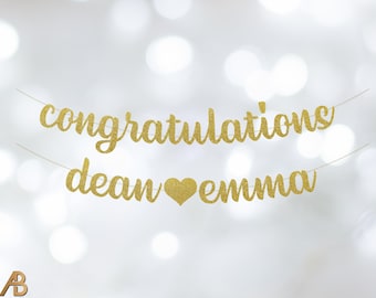 Congratulations Custom Name Banner, Glitter Banner, Engagement Banner, Wedding Shower, Bridal Shower, Engagement Party, Anniversary, Wedding