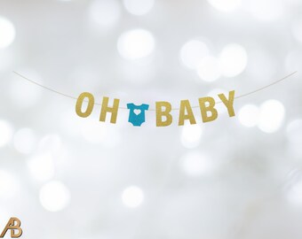 Oh Baby banner, Baby Shower Decorations, Gender Reveal banner, Baby Announcement, Pregnancy banner, Glitter, Pre-strung - Choose Color