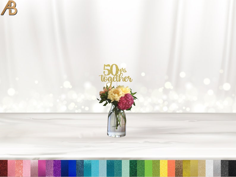 Centro de mesa 50 años juntos, decoración de mesa para fiestas, palito para centro de mesa, adornos, adorno para tarta, decoración de mesa, aniversario imagen 2