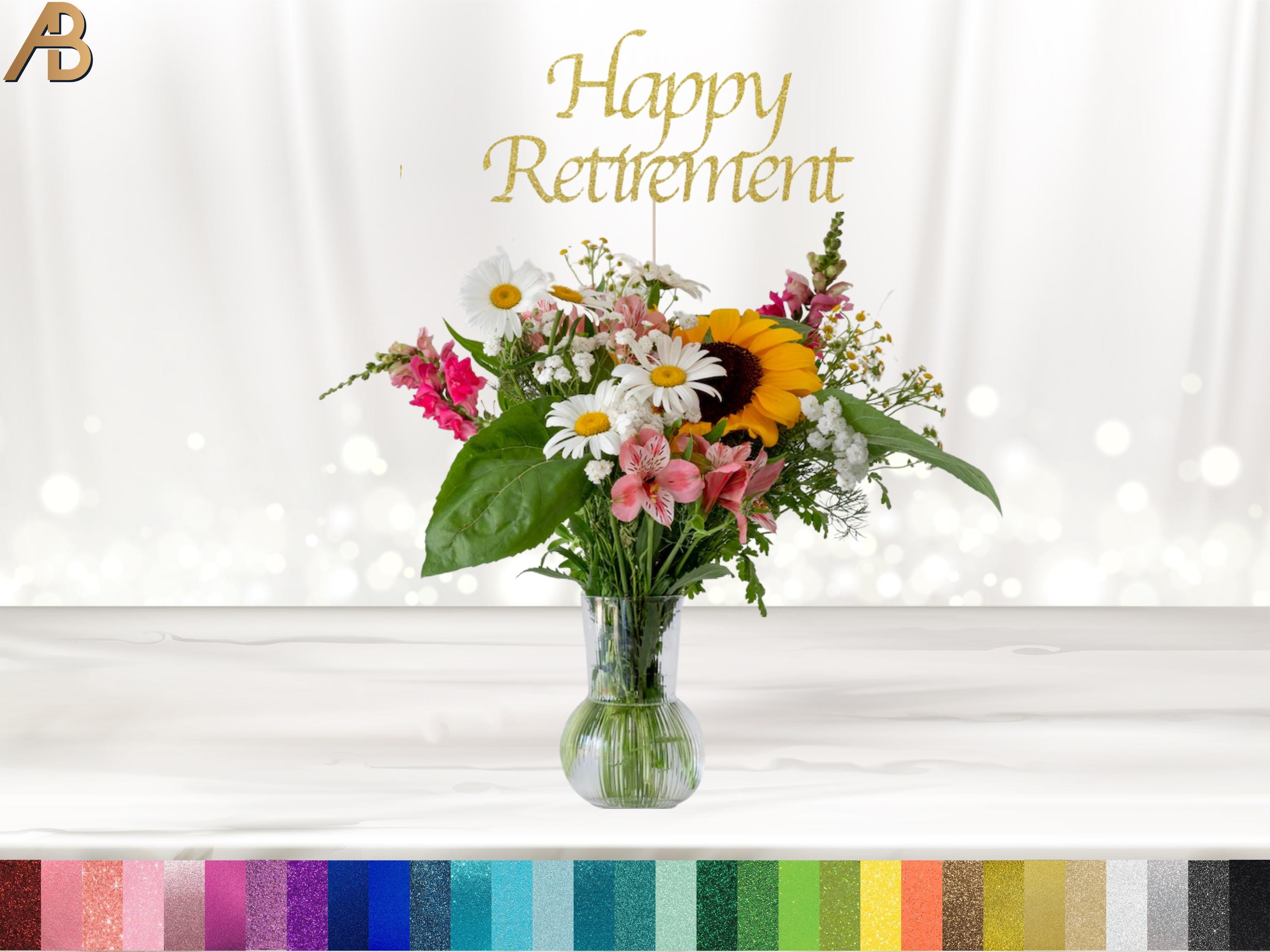 Happy Retirement Pick, Centerpiece Stick, Flower pick, Cake Topper, Custom Happy Retirement