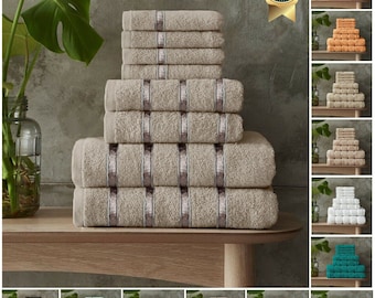 500 GSM 10 Piece Towel Bale Set 100 % Luxury Soft Absorbent Cotton Face Hand Bath Towels/ 2 pk bath sheets