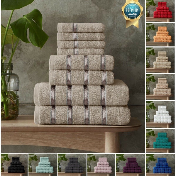 500 GSM 10 Piece Towel Bale Set 100 % Luxury Soft Absorbent Cotton Face Hand Bath Towels/ 2 pk bath sheets