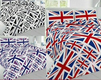 Housse de couette Union Jack, housse de couette imprimée, parure de lit, taie d'oreiller, toutes les tailles