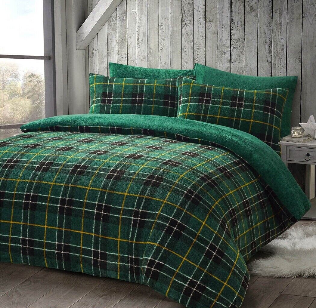 Teddy Fleece Tartan Check Duvet Cover Set Warm Teddy Bear Fleece Bedding Set Etsy Australia